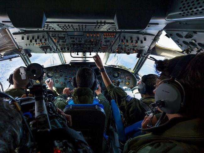 French soldiers search for debris from EgyptAir Flight MS804 over the Mediterranean Sea. Picture: AFP/Marine Nationale/Alexandre Groyer