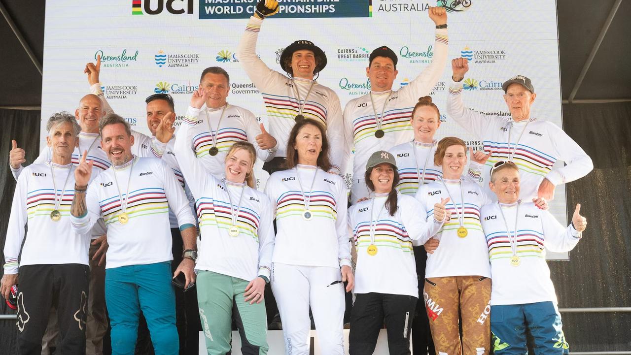 Thrills, slips and winners in downhill finals at UCI Masters Mountain Bike World Championships
