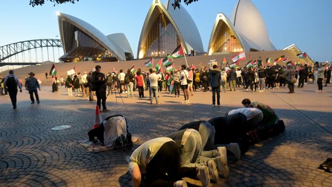 They marched from Town Hall to the Opera House, but the protest was marred by some anti-Jewish chants. Picture: NCA NewsWire / Jeremy Piper