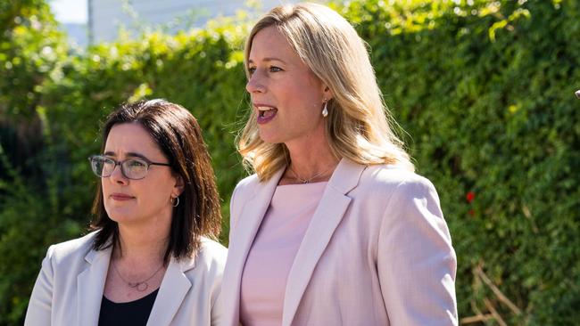 Labor leader Rebecca White with Labor member Ella Haddad. Picture: Alastair Bett