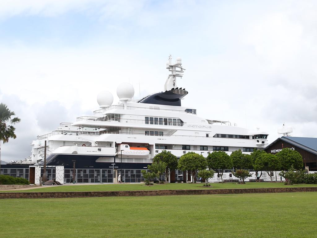 The $250 million superyacht Octopus owned by Paul Allen when it pulled into Cairns after looking for World War II ship wrecks in the Coral Sea near Papua New Guinea. Picture: Brendan Radke