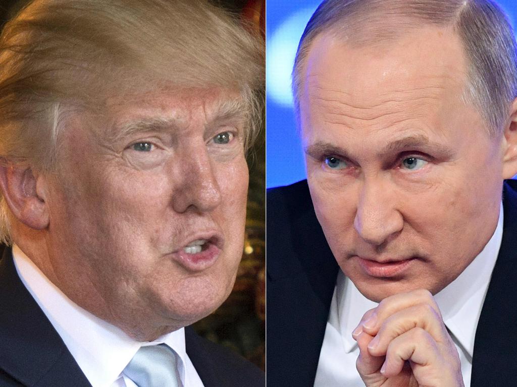 Russian hackers were found to have interfered in the US presidential election in Donald Trump’s favour, and many believe Vladimir Putin was behind the meddling. Pictures: AFP/Don Emmert and Natalia Kolesnikova