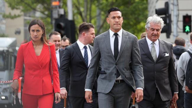 Maria Folau accompanies her husband Israel as he arrives at the Federal court in Melbourne for mediation with Rugby Australia. Picture: David Geraghty