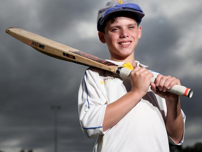 Young cricketer Riley Brunsden poses for photographs at Andromeda Oval in Cranebrook on Friday the 8th of December ,2017.Riley has cystic fibrosis and has won the national Young Sporting Spirit award. ( AAP Image/ Justin Sanson)