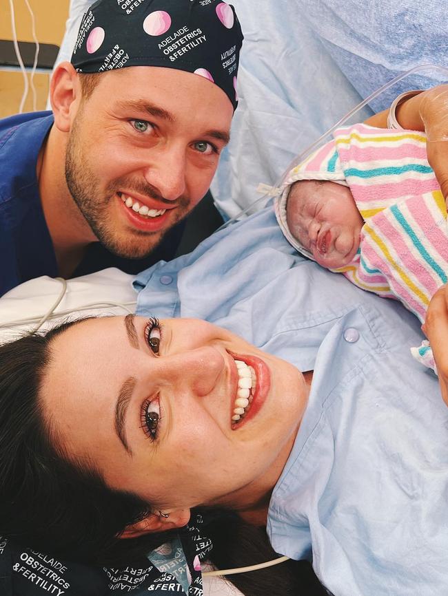 Leah Itsines and now-husband Mitch Caon and their baby Gigi. Picture: Instagram