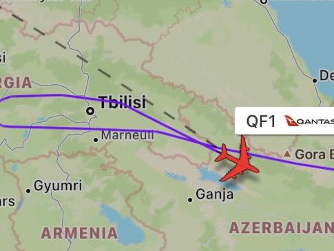 Passengers on a Qantas flight from Singapore to London face at least one night in Azerbaijan after a mechanical fault on the aircraft. Picture: Flight Radar 24