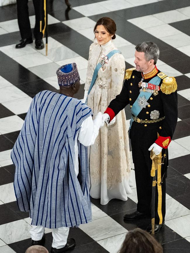 Frederik donned full military regalia and sported a beard at the formal event at Amalienborg. Picture: Emil Nicolai Helms / Ritzau Scanpix / AFP