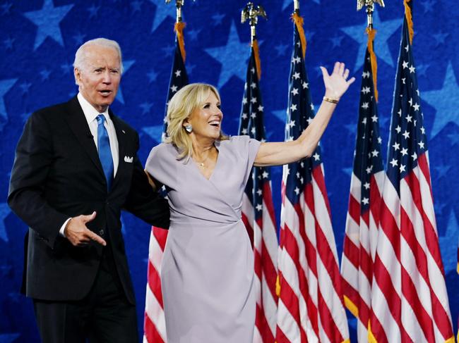 The now-First Lady wore a chic wrap-dress to last year’s Democratic National Convention. Picture: AFP