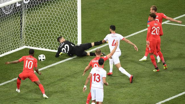 Harry Kane scores his team's first goal. Picture: AFP