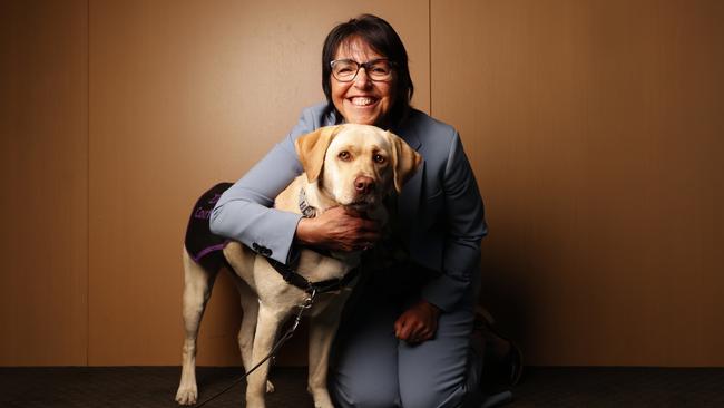 Zoey with Judge Sandra Taglieri. Zoey the court dog who will take up a role at the Federal Circuit and Family Court in Hobart. Picture: Nikki Davis-Jones