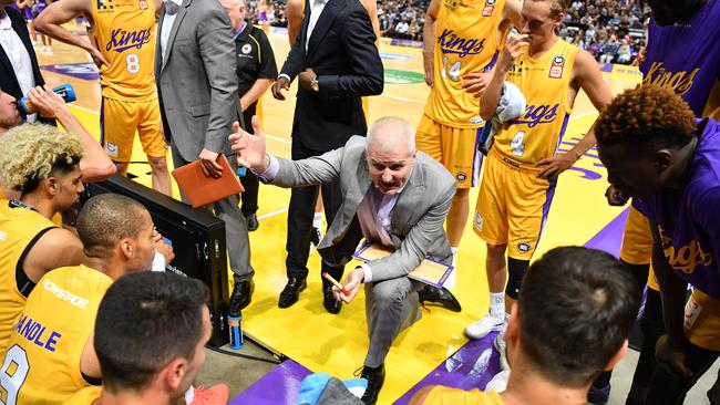 Sydney Kings coach Andrew Gaze gives instructions to his team. Picture: AAP 