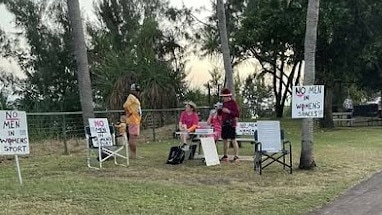 Anti-trans protesters at the 2025 NT City2Surf fun run race, Sunday June 1, 2025. Picture: Contributed
