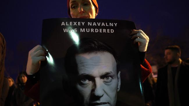 Protesters and mourners rally at the Russian Embassy in Washington, DC following the death of Alexei Navalny on February 16. Picture: Getty Images/AFP