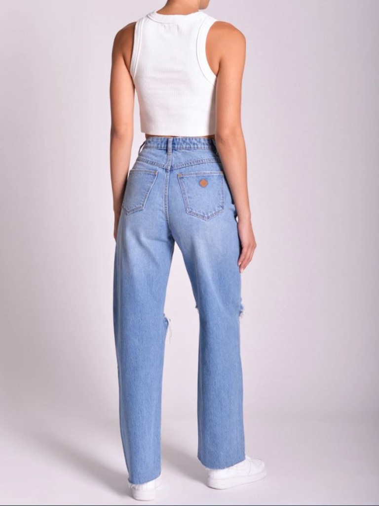 Abrand Carrie Britt Rip Recycled Jeans in Mid Vintage Blue. Picture: Glue