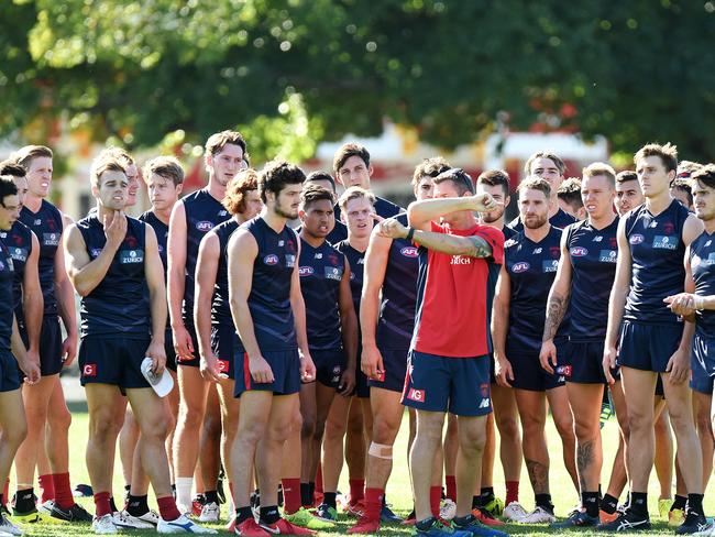 Melbourne Demons at AFL training at Gosh’s paddock. Picture: Nicole Garmston