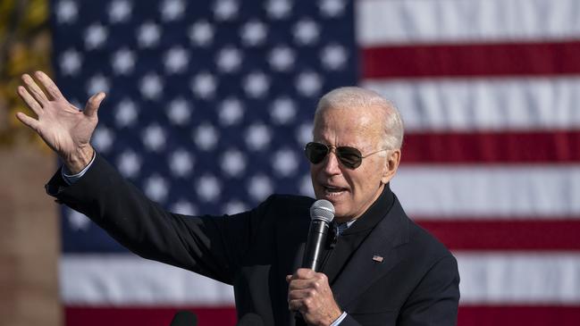 Joe Biden, here at a rally in Flint, Michigan, has located a measured, empathetic tone that contrasts favourably with his opponent’s bombast. Picture: AFP