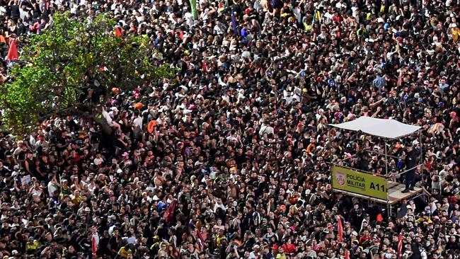 Military Police officers stand on an elevated platform as fans wait for the beginning of the free mega-concert at Copacabana beach in Rio de Janeiro, Brazil, on May 3, 2025. Picture: Daniel Ramalho/ AFP.