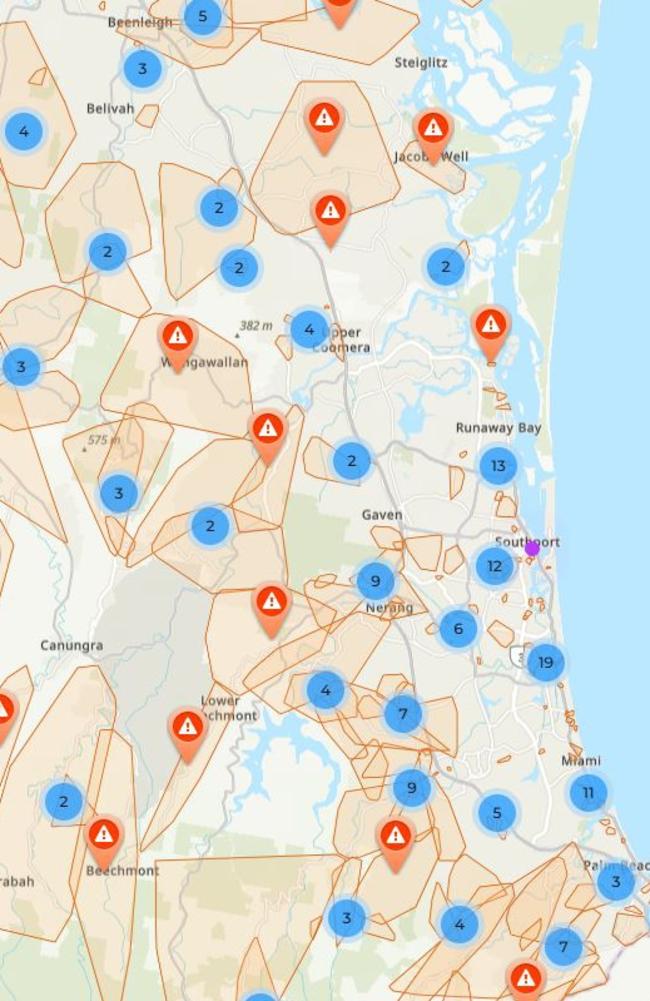 Large areas of the Gold Coast is still without power.