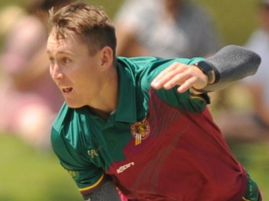 Joe Burns batting for Norths and Marnus Labuschagne bowling for Redlands in the Brisbane Premier 50 over final at Border Field today.