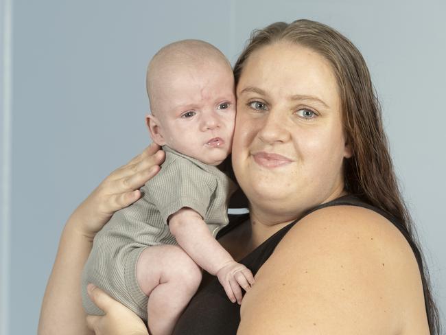 Xavier Fisher is now at home in Goodna with his mum Ashleigh McGlashan. Picture: Renae Droop/RDW Photography.