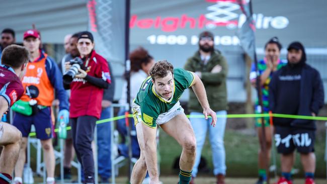 Wests fullback Cooper Whiteside scoring the semi-final equaliser. Pic: Brendan Hertel/QRU