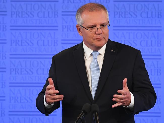 Scott Morrison addresses the National Press Club in Canberra. Picture: AAP.