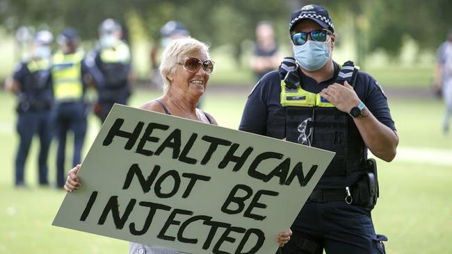 Police suround the protesters. Picture: David Geraghty