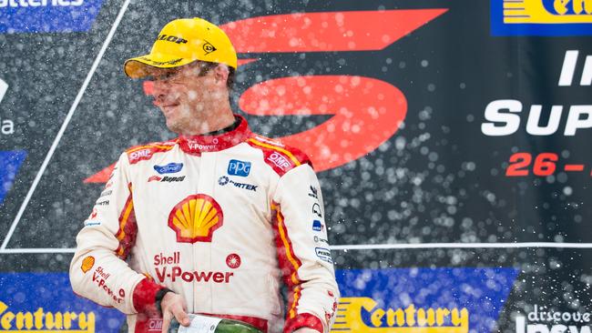 Scott McLaughlin on the podium. Picture: Getty