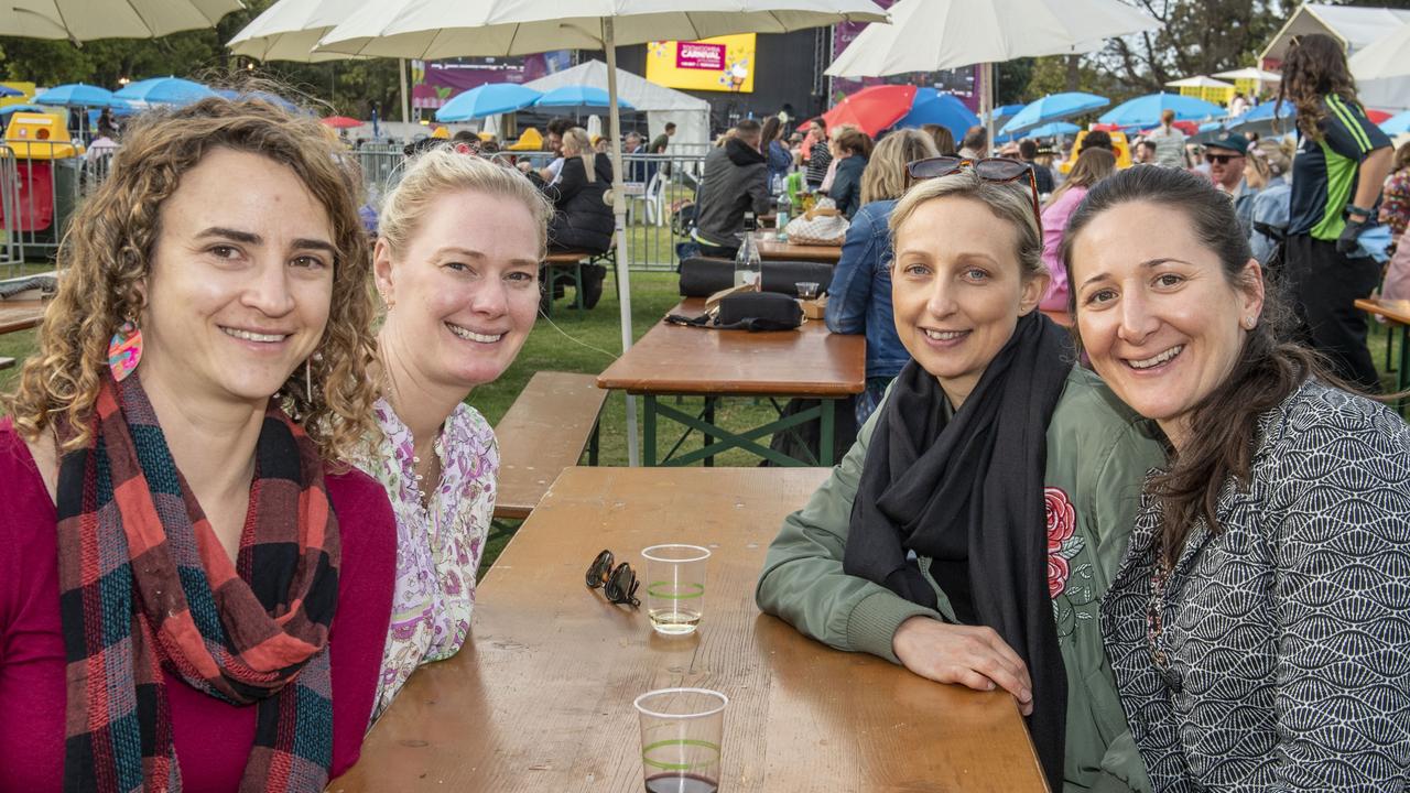 (from left) Veronica Smith, Laura Stephenson, Renee Hudson and Emily Plunkett. Festival of Food and Wine, Queens Park, Toowoomba Carnival of Flowers. Sunday, September 11, 2022. Picture: Nev Madsen.
