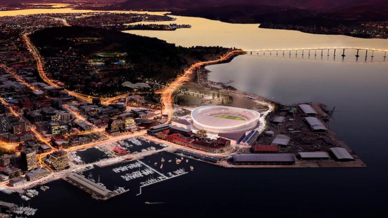 A concept image of Hobart's proposed stadium at Macquarie Point — the design is yet to be finalised. (Supplied: AFL) Tasmania AFL Tasmania Devils AFL stadium