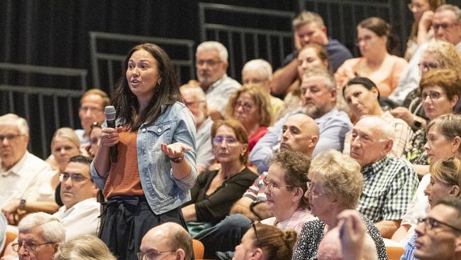 Sarah Orton asks a question at the Toowoomba Community Safety Forum at Empire Theatres. Picture: Kevin Farmer