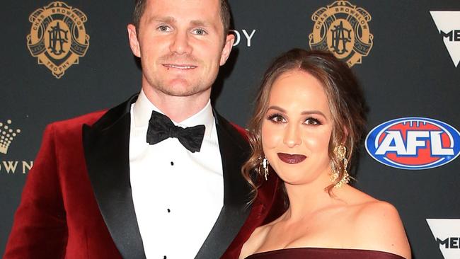 Brownlow Medal Red Carpet at Crown Casino, Melbourne. 23/09/2019.   Geelong Patrick Dangerfield  and wife Mardi   . Pic: Mark Stewart.