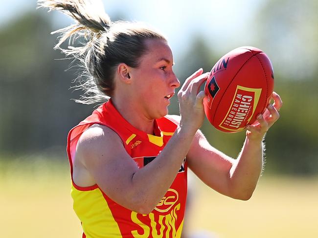 IPSWICH, AUSTRALIA - AUGUST 19: Niamh McLaughlin of the Suns in action during the AFLW Practice Match between Brisbane Lions and Gold Coast Suns at Brighton Homes Arena on August 19, 2023 in Ipswich, Australia. (Photo by Albert Perez/AFL Photos via Getty Images)