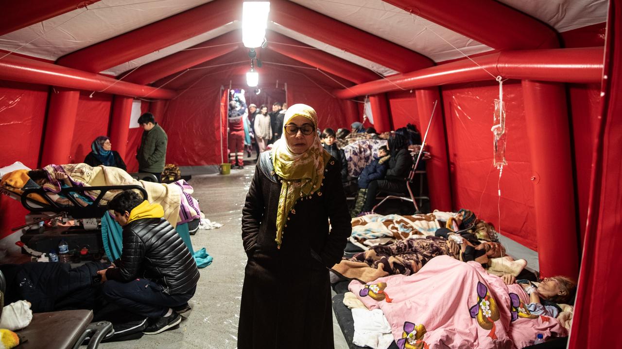 Wounded earthquake survivors wait to be treated at a field hospital in Iskenderun, Turkey. Picture: Burak Kara/Getty Images