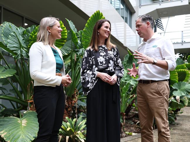 Barron River MP Bree James, Cairns Mayor Amy Eden and TTNQ chief executive Mark Olsen welcome news of the city securing a lucrative business event involving 2700 delegates. Picture: Arun Singh Mann