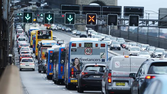 Traffic was gridlocked after both lanes were closed to clear the crash. Picture: John Feder