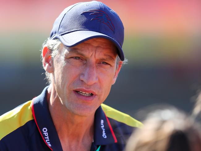 ADELAIDE, AUSTRALIA - MARCH 15: Matthew Clarke, Senior Coach of the Crows during the 2020 AFLW Round 06 match between the Adelaide Crows and the GWS Giants at Hisense Stadium on March 15, 2020 in Adelaide, Australia. (Photo by Matt Turner/AFL Photos via Getty Images)