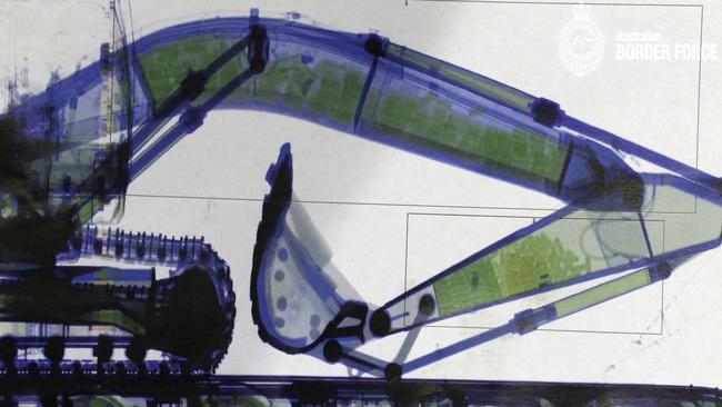 An x-ray of the excavator from South Africa containing 384kg cocaine. Picture: Australian Border Force