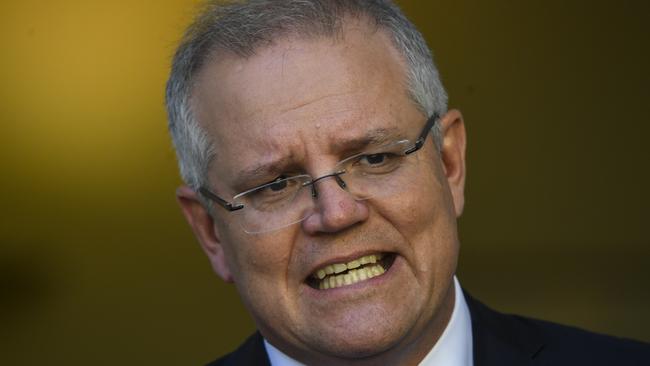 Australian Prime Minister Scott Morrison speaks at Parliament House in Canberra. Picture: AAP IMAGE/LUKAS COCH