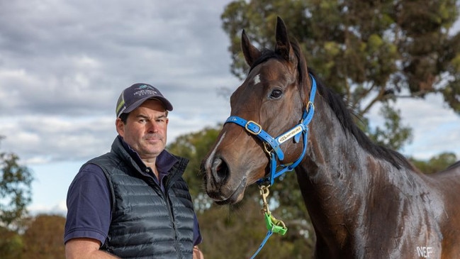 Trainer Henry Dwyer with his star mare Asfoora. Picture: Makoto Kaneko