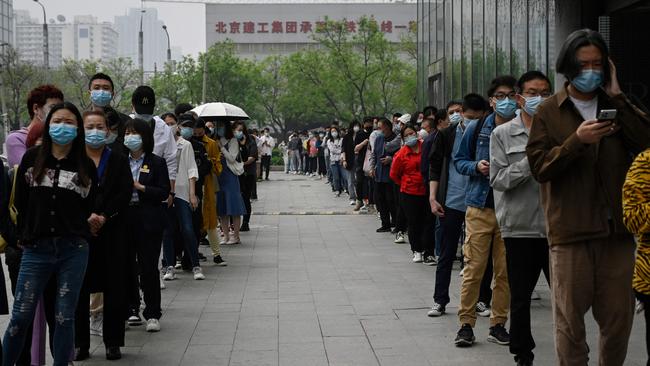 Covid test queues in Beijing. Picture: AFP