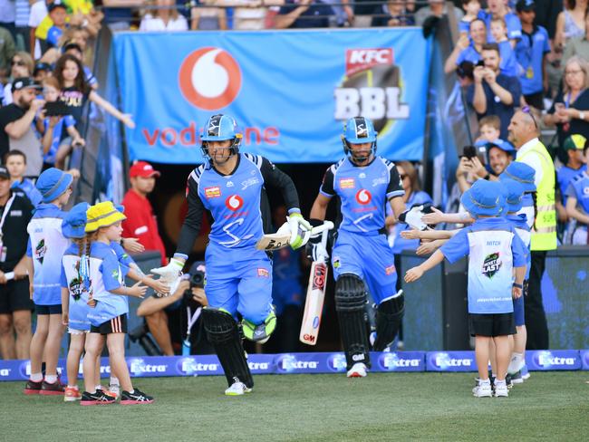 Adelaide Strikers openers Alex Carey and Jake Weatherald during last season’s Big Bash League competition. Picture: AAP IMAGE/DAVID MARIUZ