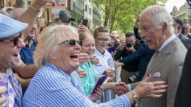 King Charles III meets members of the public after attending an event to celebrate the Bicentenary of the Legislative Council at NSW Parliament House. Picture: Arthur Edwards-Pool/Getty Images