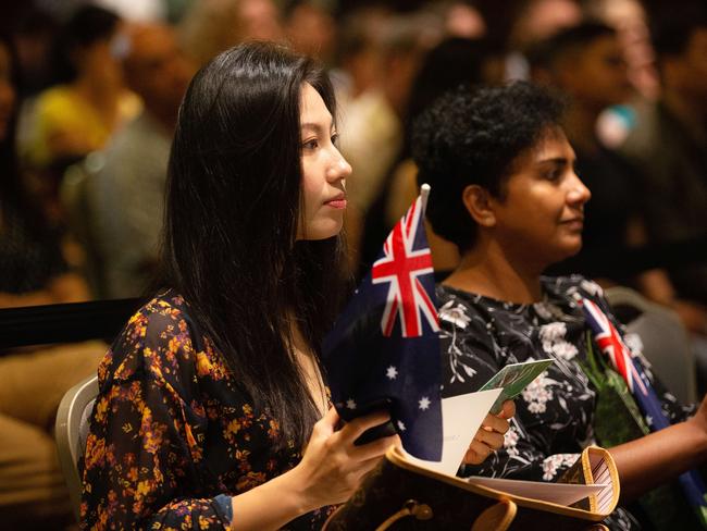 A special Australia Day ceremony at Melbourne Town Hall. Srithan Pandiri, 2 was youngest person to become a citizen at the Melbourne Town Hall ceremony. Picture: Sarah Matray