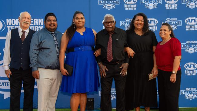 Michael Graham, Joseph Friel, Tarissa Pitt, Inductee John Pepperill, Linda Pepperill and Nicky Postema at the 2023 AFLNT Hall of Fame. Picture: Pema Tamang Pakhrin