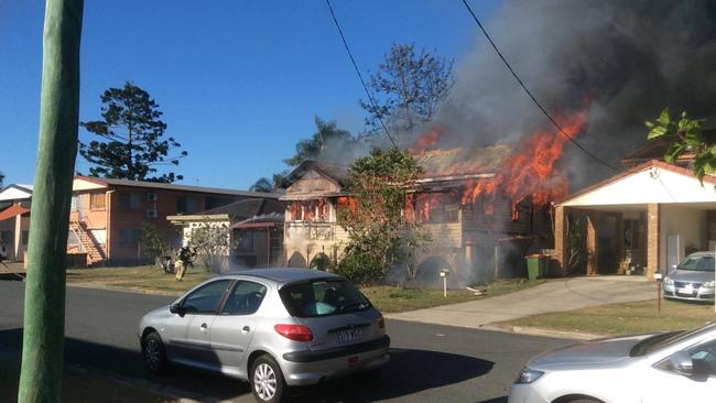 The moment a Southport house explodes in flames. Photo: Tracy Barker