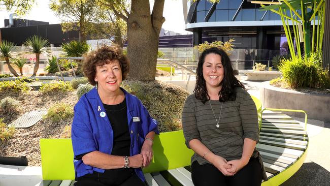 Advanced Practice Nurse &amp; Lung Cancer Consultant, Mary Duffy with lung cancer patient Rebecca Davies at the Peter McCallum Cancer Centre in Melbourne. Stuart McEvoy/The Australian.