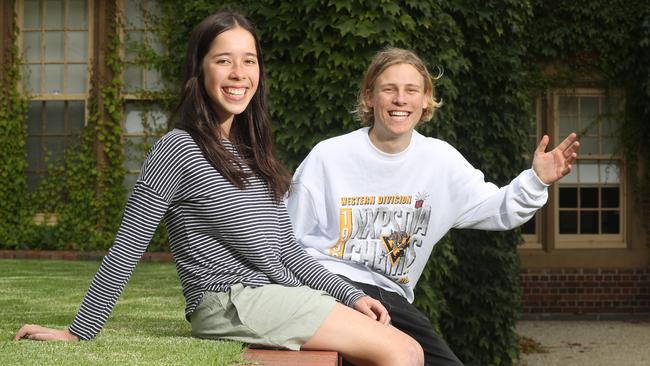 Hannah Phung and Sebastian Poliness, Geelong College graduates, are among the thousands of Victorian year 12s who will receieve their first round university offers on Thursday afternoon. Picture: Alan Barber