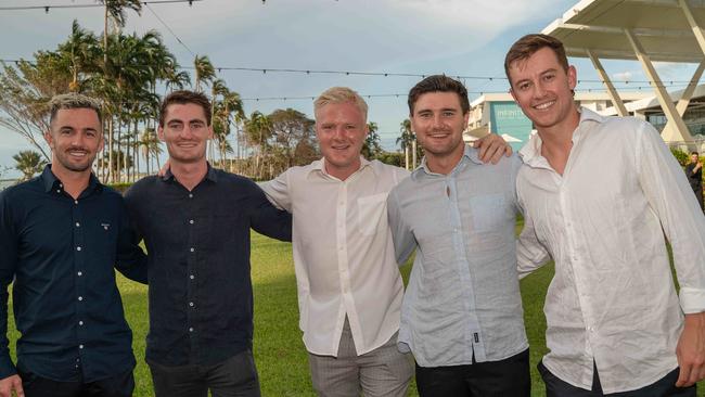 Dylan Collis, Scott Carlin, Will Clark, Joel Crocker and Johnny Sins at the 2022-23 NTFL Nichols Medal Night. Picture: Pema Tamang Pakhrin