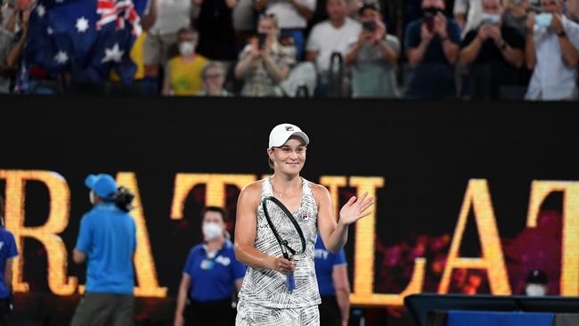 Ash Barty is aiming to win a third grand slam singles title on Saturday night. Picture: Getty Images